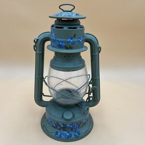 VTG Little Wizard Dietz Lantern Green Hand Painted Decor Blue Bonnet Flowers
